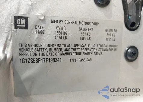 2007 Chevrolet Malibu Ls z USA, uszkodzony, nr VIN 1G1ZS58F17F198241